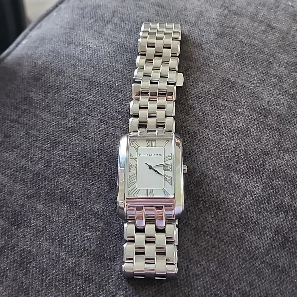 Large Cinemark Quartz Date Stainless Mother of Pearl Men's Watch
